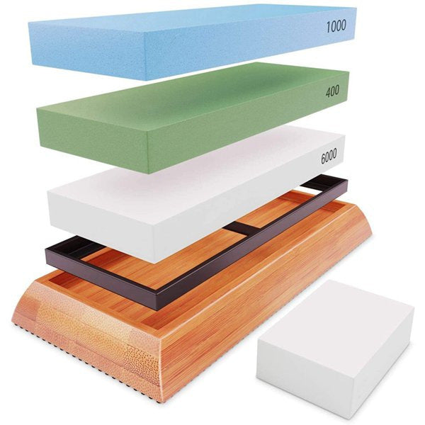 Kitchen Household Sharpening Stone Bamboo Base Suit