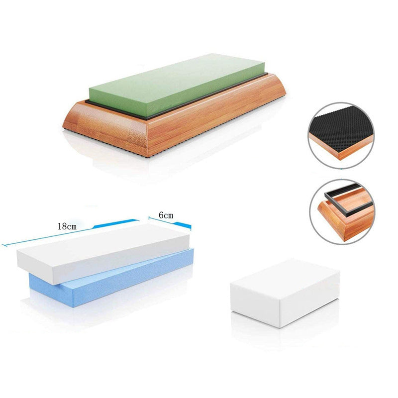 Kitchen Household Sharpening Stone Bamboo Base Suit
